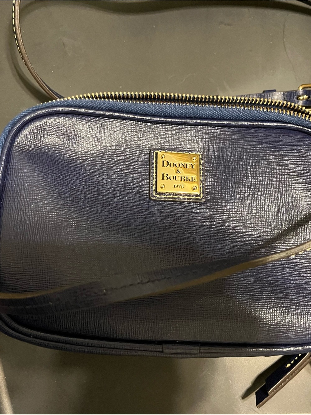 Dooney & Bourke Navy Blue Textured Leather Crossbody with Gold Plate